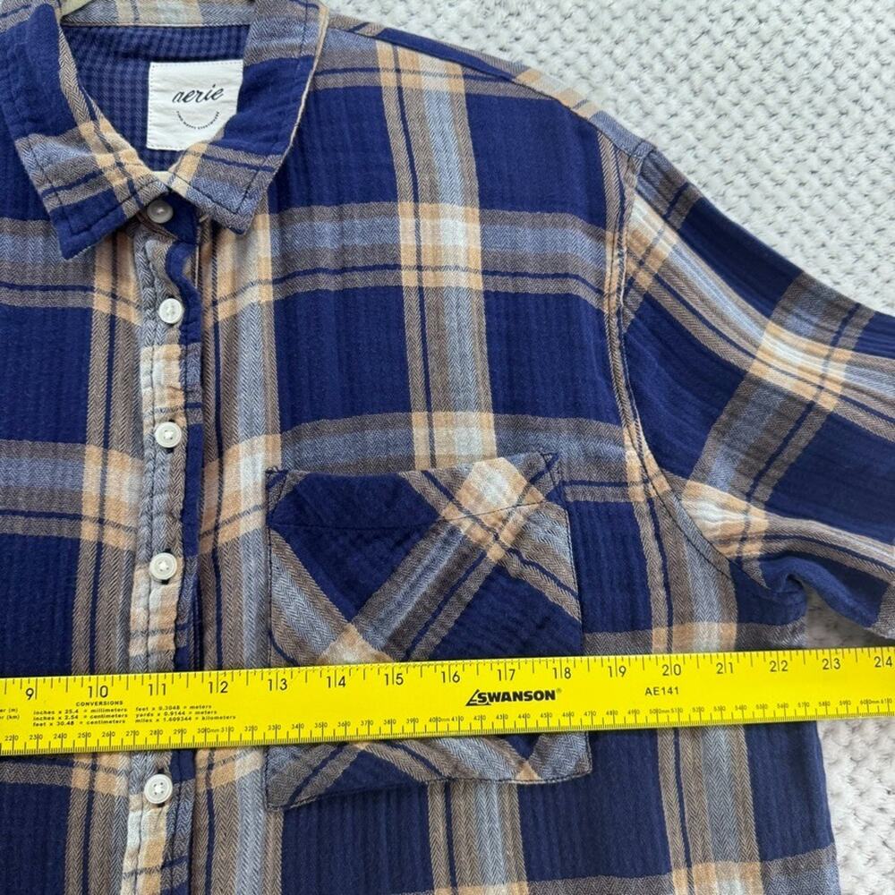 aerie Plaid Flannel Shirt Womens M Blue 90s Grunge Cabincore Outdoors - Picture 12 of 13